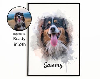 Custom Pet Portrait from Photo, Watercolor Dog Portrait, Personalized Digital Pet Art, Gift for Dog Owners & Cat Moms