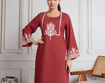 Rust Embroidered Kurta Trouser Set | Silk Blend Indian Ethnic Wear
