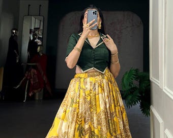 Printed Tasar Silk Lehenga Choli Set | Fully Stitched Indian Wedding & Festive Wear Outfit