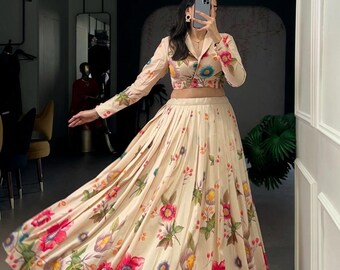 Tasar Silk Floral Lehenga Choli Set, Indian Wedding Festive Party Wear