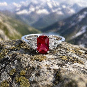 3.00 Ct Radiant Cut Natural Ruby Diamond Engagement & Proposal Ring 14K White Gold 8