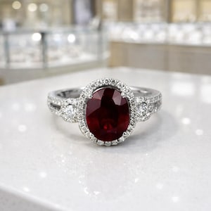 4.00 Ct Oval Cut Natural Ruby Diamond Engagement & Proposal Ring 14K White Gold 8