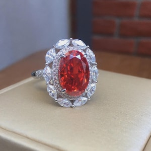 4,00 ct ovalslipad naturlig rubin diamant vigsel- och löftering 14K vitguld 7