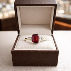2,10 ct smaragdslipad naturlig rubin diamant vigsel- och frieriring 14 karat vitguld
