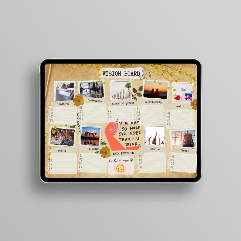 Editable Vision Board Template Canva | Digital Vision Board | Goal ...