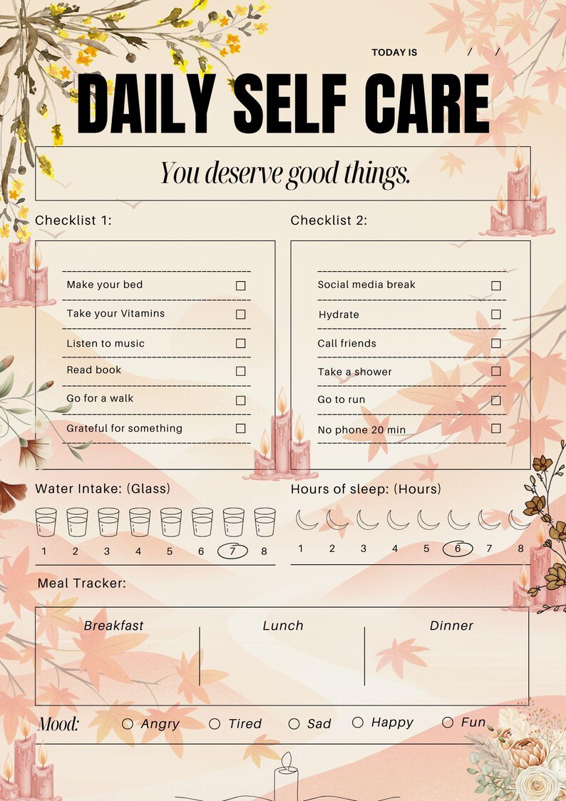Editable Self Care Planner Template | Daily Wellness Journal, Mental ...