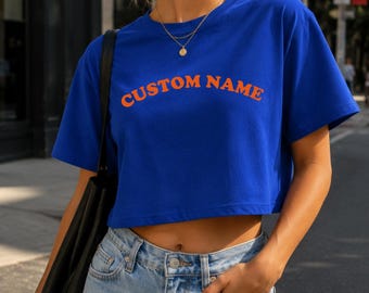 Personalized Knicks Crop Tee, Custom Name Boxy Shirt, Vintage New York Basketball Fan Gift