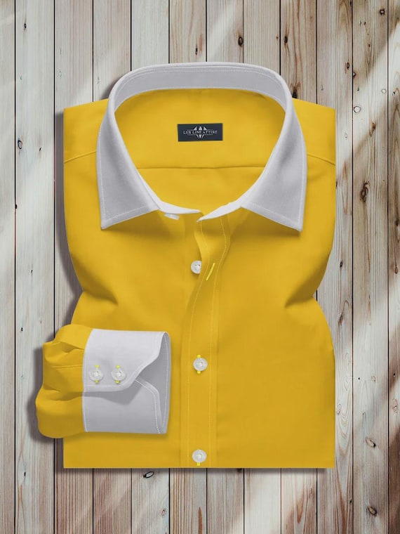 Men's Yellow Dress Shirt | White Collar & Cuffs | Custom Tailored Formal, Business, Wedding Shirt