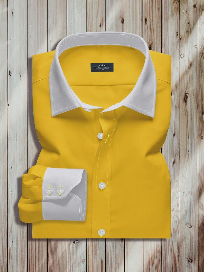 yellow dress shirt Golden Cotton Poplin Fit and Flare Short Button-Down 26" / Custom Height (Free) Dibangu shirt is great for all seasons Men's Yellow Dress Shirt |