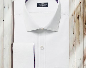 Weißes Herrenhemd mit französischer Manschette | Button Down Kragen | Formelles Hochzeits-Hemd | Businesskleidung
