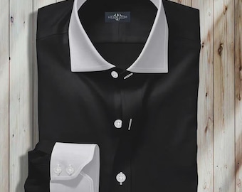 Men's Black Dress Shirt | White Collar & Cuffs, Custom Fit