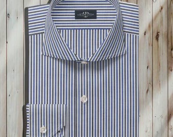 slim fit dress slacks The White Madison Fine Twill with Navy Buttons Custom Shirt