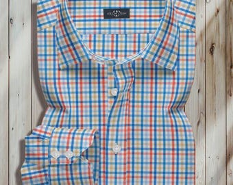 Camisa de vestir a cuadros multicolor para hombre / Algodón de doble capa 100s, personalizable