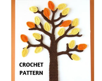 Crochet Fall Tree Applique Pattern, Autumn Wall Art (PDF Download)