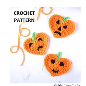 Crochet Pattern Pumpkin Heart Jack-O’-Lantern, Applique, Halloween Decoration