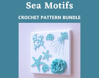 CROCHET PATTERN Bundle Sea Motifs Ocean Theme Applique DIY Wall Art