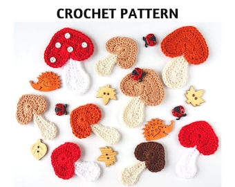 Crochet Pattern Mushroom Applique, Heart-Shaped Mushroom, Crochet Motif