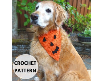 CROCHET PATTERN  Dog Bandana | Halloween | Jack O’Lantern | Pumpkin Face | DIY Pet Accessories