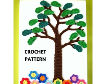 CROCHET PATTERN Summer Tree Applique, Crochet Wall Art, DIY Home Decor