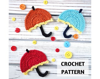 Crochet Pattern Umbrella Applique, Crochet Motif, Embellishment