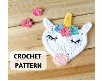 Crochet Pattern Unicorn Applique, Motif, Ornament, Heart-Shaped Unicorn