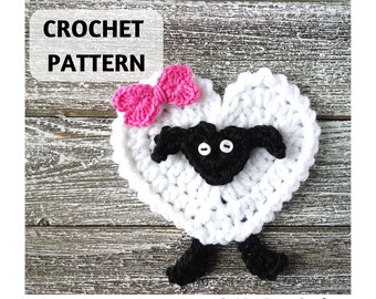 Crochet Pattern Sheep Applique, Heart-Shaped Sheep, Farm Animals, Lamb Applique, Crochet Motif, Embellishment