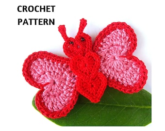 CROCHET PATTERN Butterfly Applique, Heart-Shaped Butterfly, Motif, Embellishment