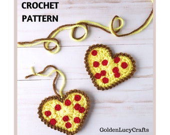 Crochet Pattern Pizza Heart Applique Motif Ornament Embellishment Valentine's Day