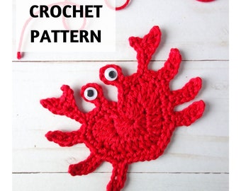 Crochet Pattern Crab Applique, Heart-Shaped Crab, Ocean, Sea Motif, Sea Creature, Embellishment