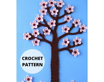 CROCHET PATTERN Spring Tree Applique, Cherry Tree, Crochet Wall Art, DIY Home Decor