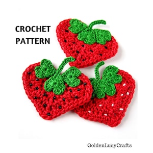 CROCHET PATTERN Strawberry Applique, Heart Strawberry, Strawberry Garland