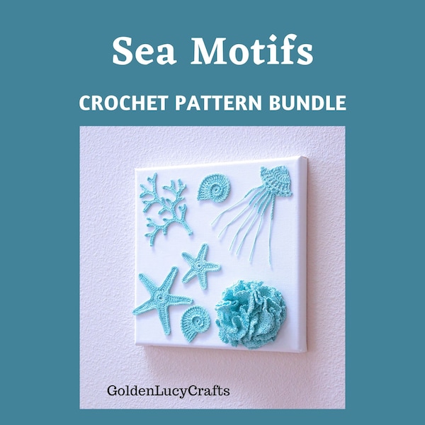 CROCHET PATTERN Bundle Sea Motifs Ocean Theme Applique DIY Wall Art