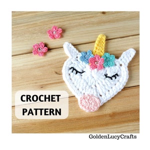 Crochet Pattern Unicorn Applique, Motif, Ornament, Heart-Shaped Unicorn
