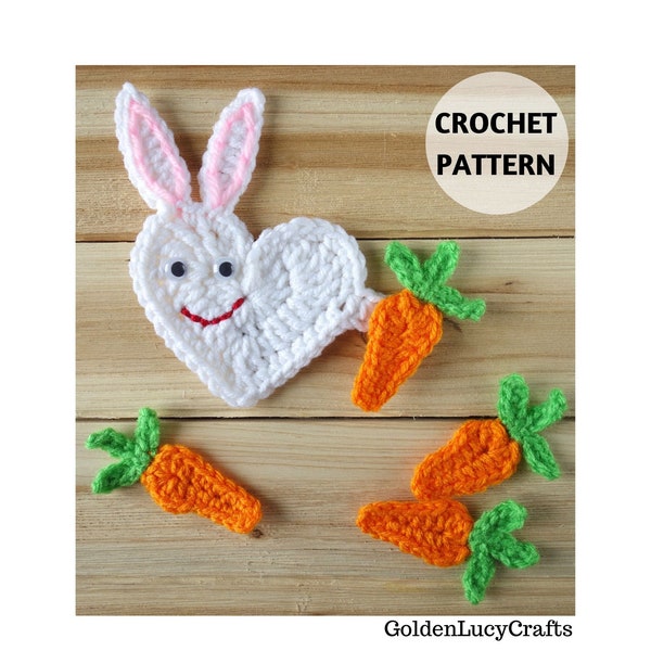 CROCHET PATTERN Bunny Applique Heart Easter Bunny Carrot