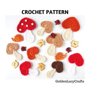 Crochet Pattern Mushroom Applique, Heart-Shaped Mushroom, Crochet Motif