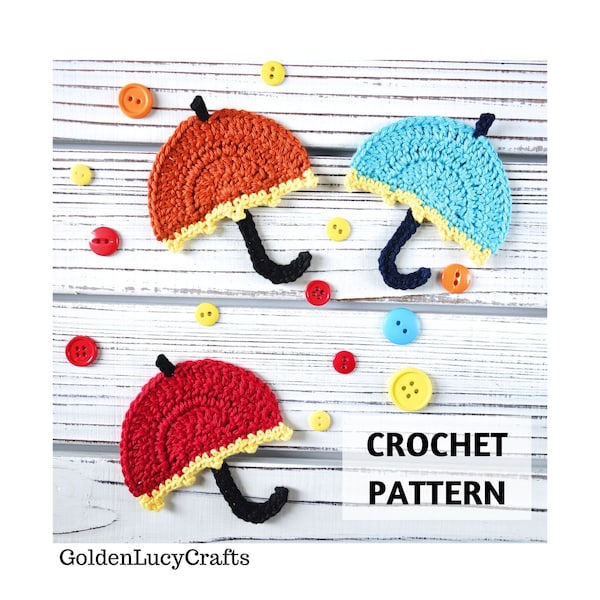 Crochet Pattern Umbrella Applique, Crochet Motif, Embellishment