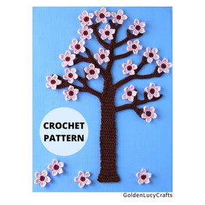 CROCHET PATTERN Spring Tree Applique, Cherry Tree, Crochet Wall Art, DIY Home Decor