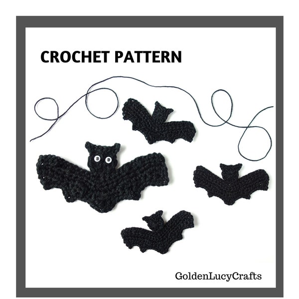 CROCHET PATTERN Bat Applique, Halloween Decor Embellishment