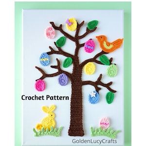 CROCHET PATTERN Easter Tree, Crochet Wall Art, Home Decor, Applique, Crochet Tree, Wall Hanging