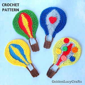 CROCHET PATTERN Hot Air Balloon Applique, Crochet Motif, Embellishment