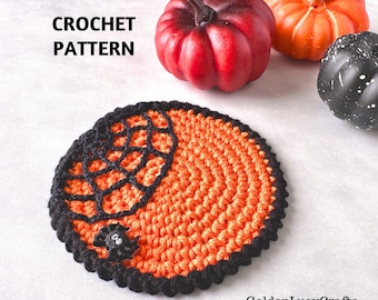 CROCHET PATTERN Halloween Coaster with Spider Web and Spider | DIY Decoration