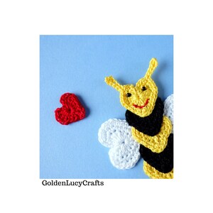 CROCHET PATTERN Bee Applique, Heart Bee, Motif, Embellishment, Valentine's Day image 2