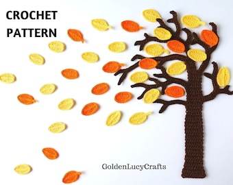 CROCHET PATTERN Autumn Tree and Wind Applique, Crochet Tree, Fall Tree, Windy Tree