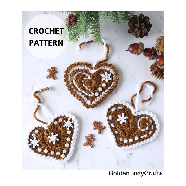 CROCHET PATTERN Gingerbread Heart Christmas Ornament