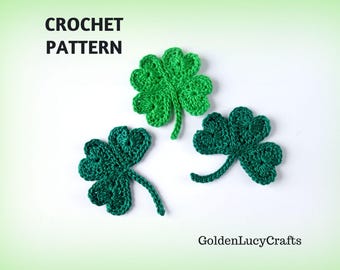 CROCHET PATTERN Shamrock, St. Patrick's Day, Lucky Clover Applique