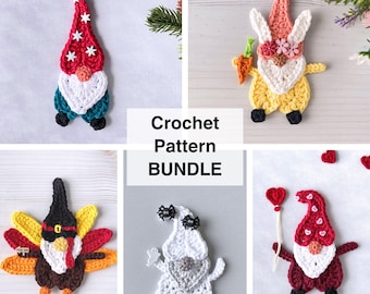 CROCHET PATTERN BUNDLE Holiday Gnomes | Applique | Ornaments