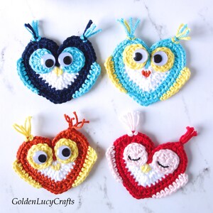 CROCHET PATTERN Owl and Umbrella Applique, Heart-Shaped Owl, Crochet Motif, Embellishment image 4