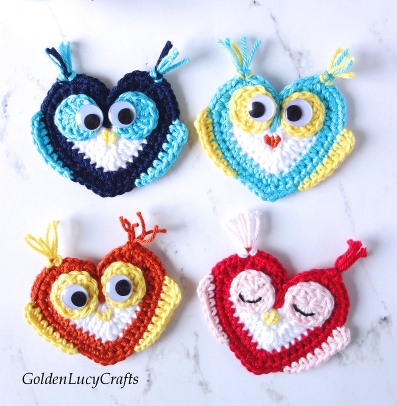 CROCHET PATTERN Owl and Umbrella Applique, Heart-Shaped Owl, Crochet Motif, Embellishment image 4