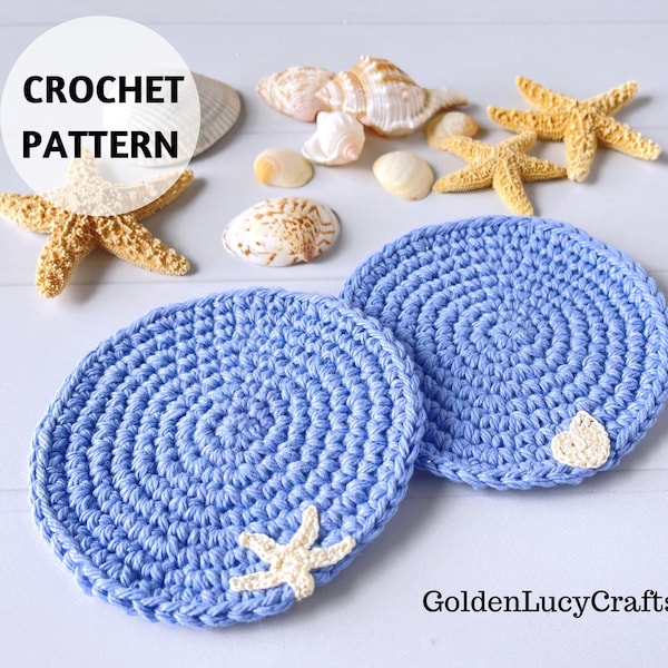 CROCHET PATTERN Coaster, Ocean Theme, Sea Motifs, Summer, Table, Kitchen Decor