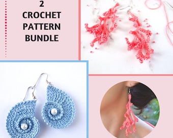 Crochet Earrings Pattern Bundle, Coral and Seashell Designs (PDF)